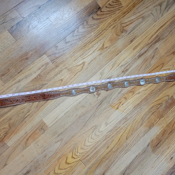 Vintage Brown Leather Embossed Belt with Silver Buckle Size 38 - Picture 16 of 16